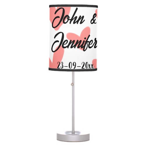 white simple minimal text style wedding red heart  table lamp