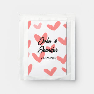 white simple minimal text style wedding red heart tea bag drink mix