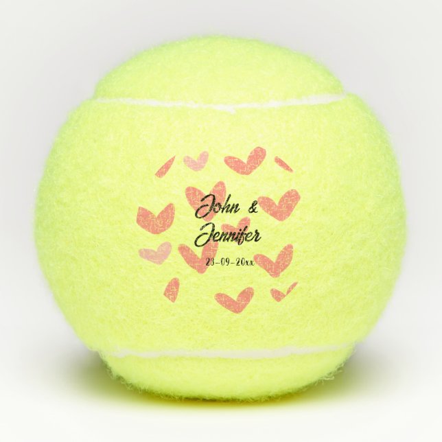 white simple minimal text style wedding red heart  tennis balls (Front)