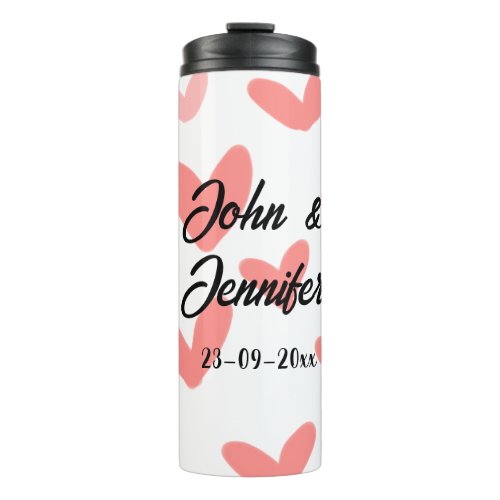 white simple minimal text style wedding red heart  thermal tumbler