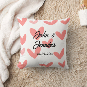 white simple minimal text style wedding red heart throw pillow