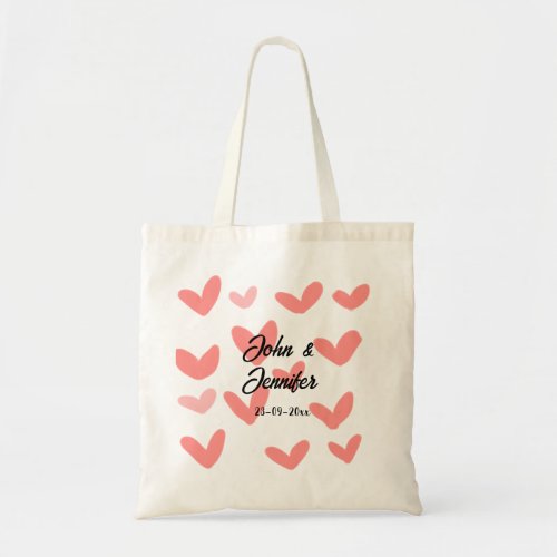 white simple minimal text style wedding red heart  tote bag