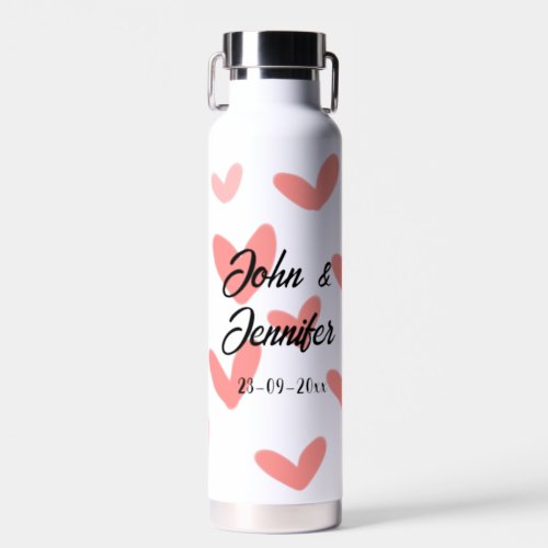 white simple minimal text style wedding red heart  water bottle