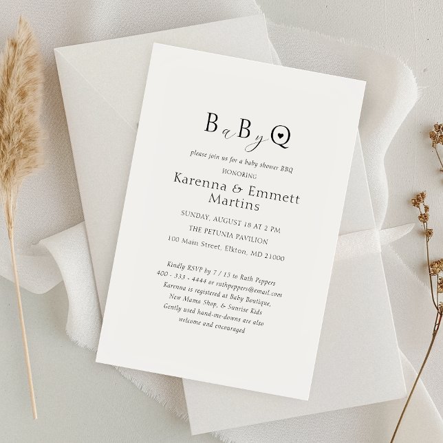White Simple Minimalist Baby-Q BBQ Baby Shower Invitation (Creator Uploaded)