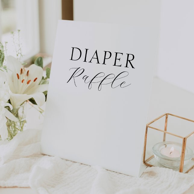 White Simple Minimalist Baby Shower Diaper Raffle Pedestal Sign (Creator Uploaded)