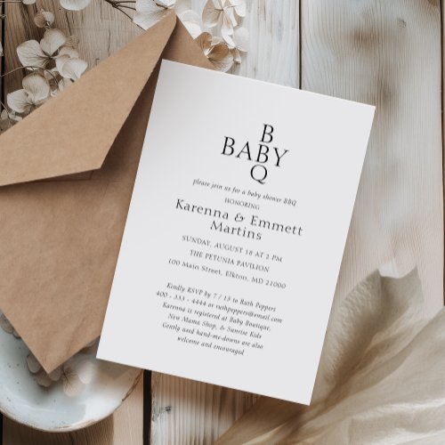 White Simple Minimalist BBQ Baby Shower Invitation