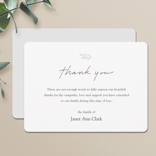 White Simple Minimalist Funeral Thank You Card