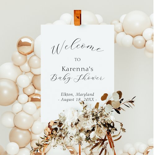 White Simple Minimalist Script Baby Shower Welcome Foam Board