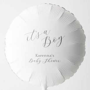 White Simple Minimalist Script Boy Baby Shower Balloon