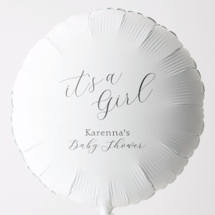 White Simple Minimalist Script Girl Baby Shower Balloon