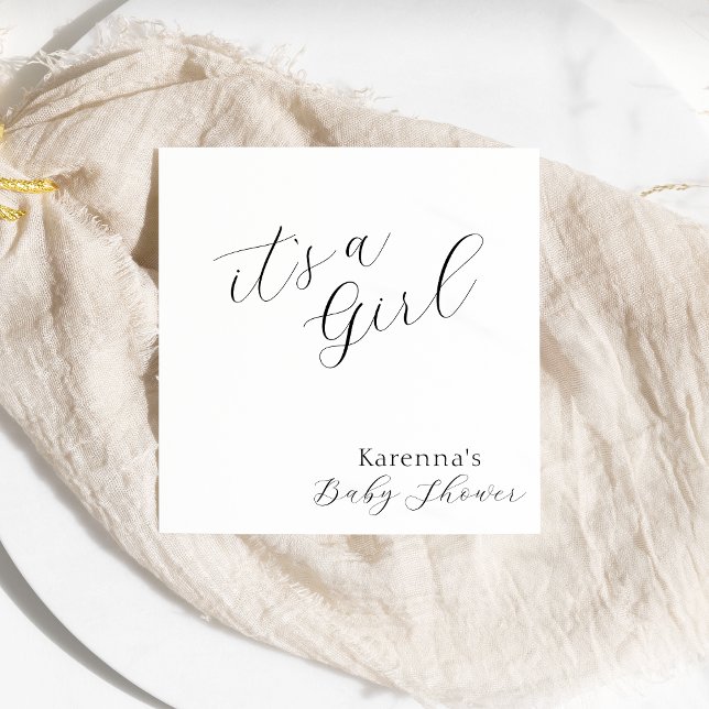 White Simple Minimalist Script Girl Baby Shower Napkins (Creator Uploaded)
