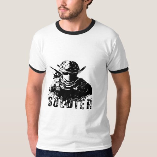  White Simple Minimalist Soldier T_Shirt 