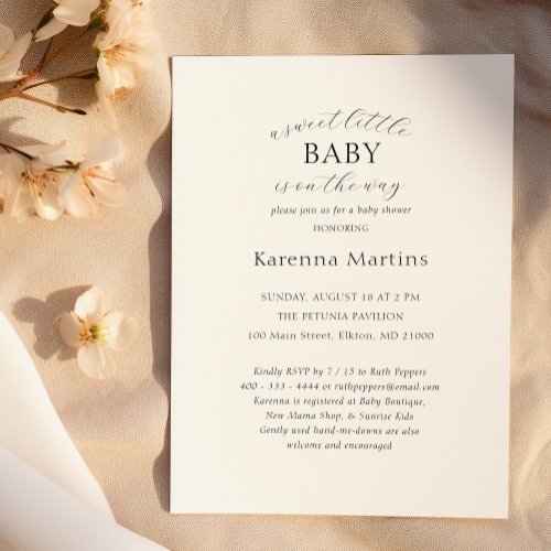 White Simple Minimalist Sweet Little Baby Shower Invitation