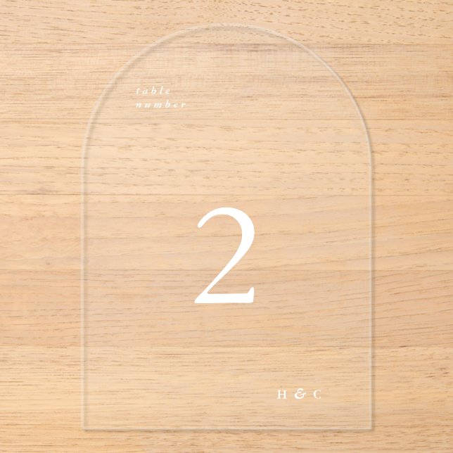 White Simple Modern Acrylic Arch Table Number (Front)