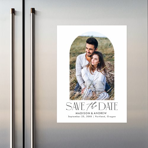 White  Simple Modern Arch Photo Save the Date Magnetic Invitation