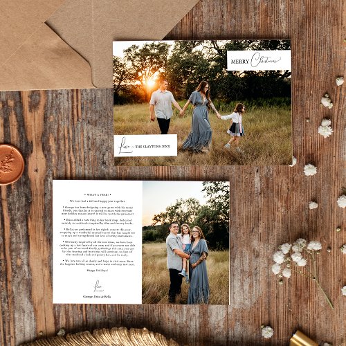 White Simple Modern Christmas Family News Photo Holiday Card