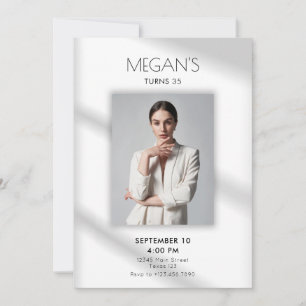 White simple modern elegant photo birthday invitation