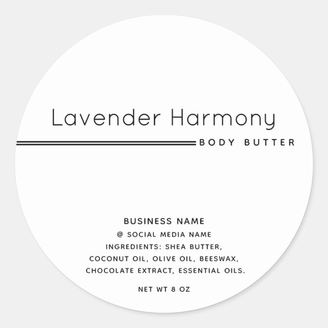 White Simple modern luxury typography product Classic Round Sticker (Front)