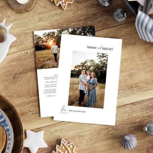 White Simple Modern Merry and Bright Photo Holiday Card