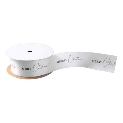 White SImple Modern Merry Christmas Holiday Satin Ribbon