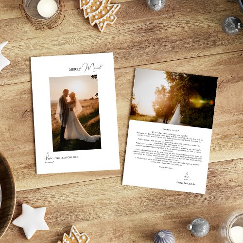 White Simple Modern Merry Married Portrait Holiday Card