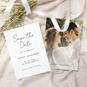 White Simple Modern Script Photo Save The Date