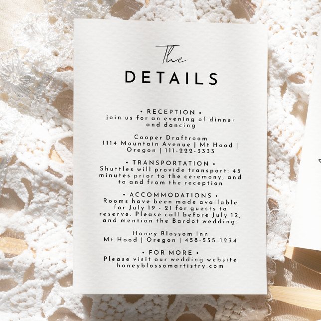 White Simple Modern Script Wedding Details Enclosure Card (Creator Uploaded)