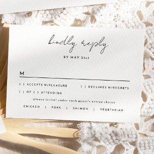 White Simple Modern Script Wedding RSVP Card