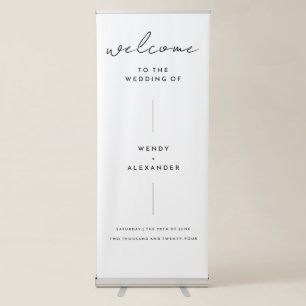 White Simple Modern Script Wedding Welcome Retractable Banner