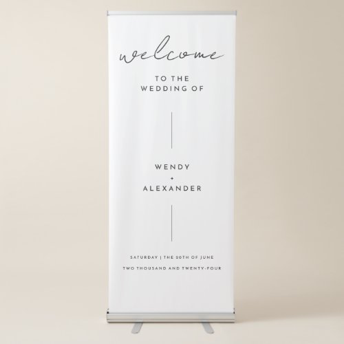 White Simple Modern Script Wedding Welcome Retractable Banner