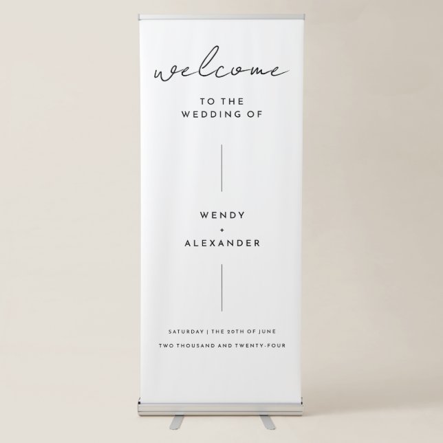 White Simple Modern Script Wedding Welcome Retractable Banner (Front)