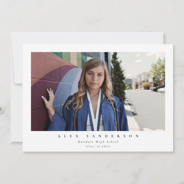 White Simple Modern Single Photo Graduation Announcement (Front)