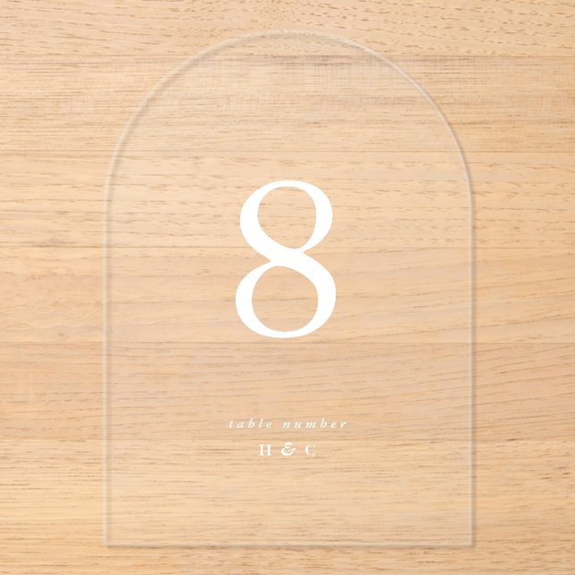 White Simple Modern Wedding Acrylic Table Numbers (Front)