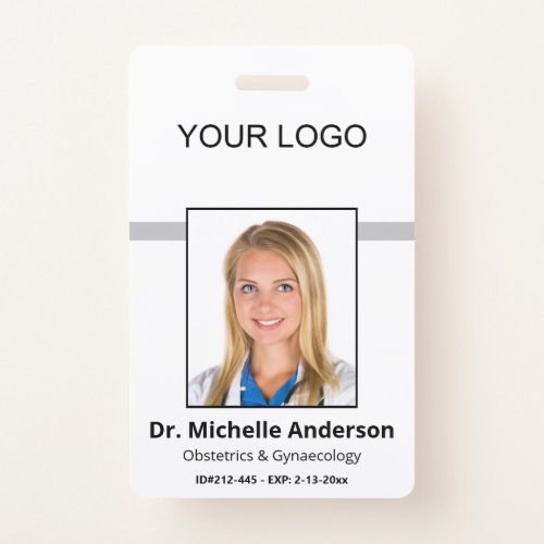 White Simple Professional Employee Custom Photo Badge