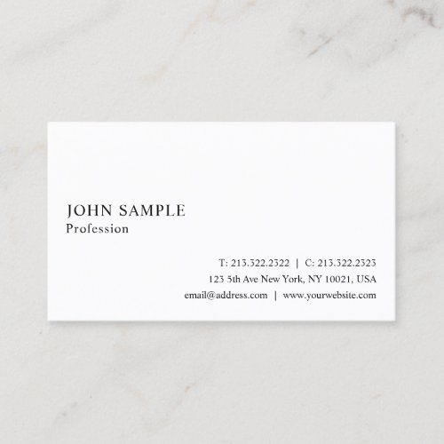 White Simple Professional Plain Elegant Modern Business Card