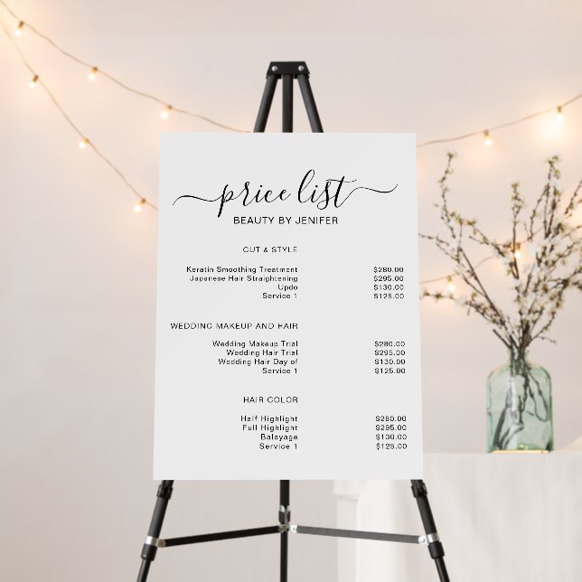 White Simple Salon price list Foam Board (In Situ (Stand))
