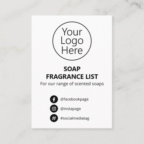 White Simple Soap Scent List Logo Business Card