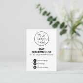White Simple Soap Scent List Logo Business Card (Standing Front)
