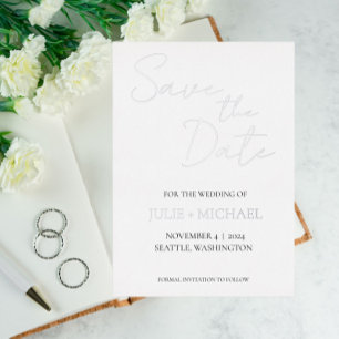 White Simple Style Wedding Save the Date Foil Invitation