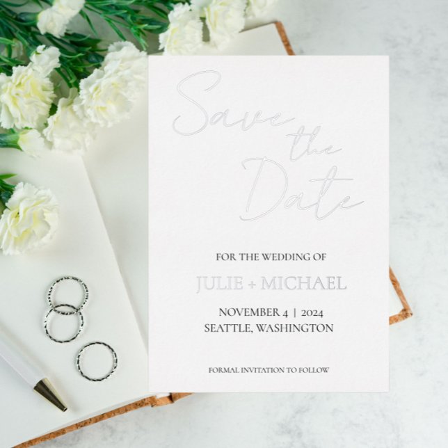 White Simple Style Wedding Save the Date Foil Invitation (In Situ Wedding)