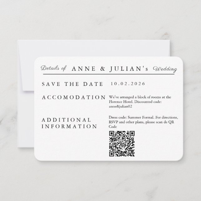 White Simple Wedding Invitation Details Card (Front)