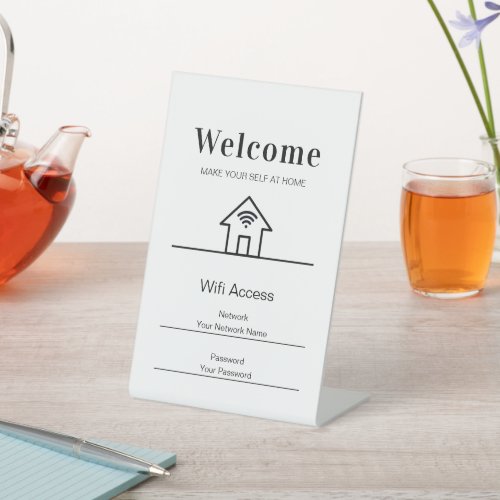 White Simple Welcome Home Wifi Metal Pedestal Sign