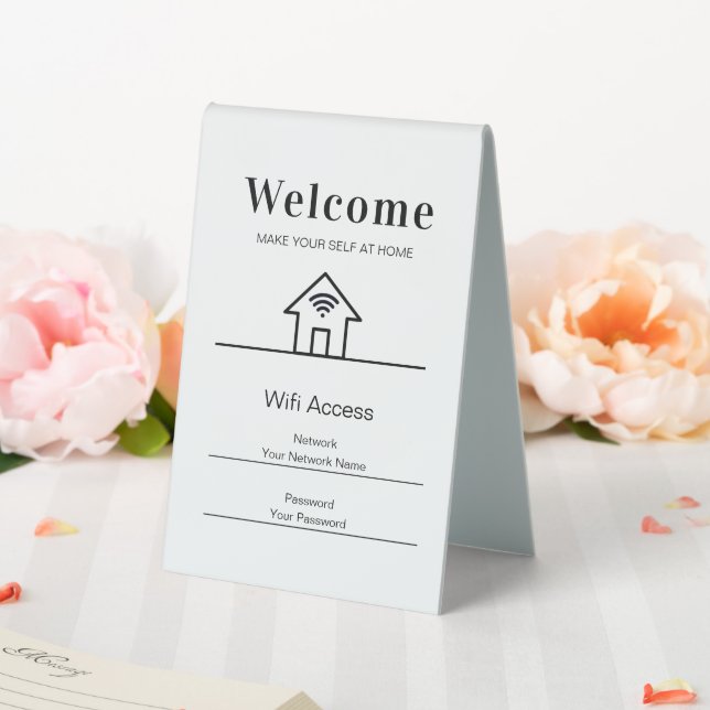White Simple Welcome Home Wifi Metal Table Tent (In SItu (Wedding))