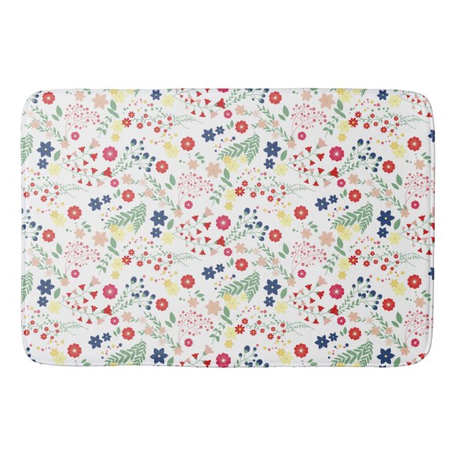 White Simple Wildflower  Pattern  Bath Mat (Front)