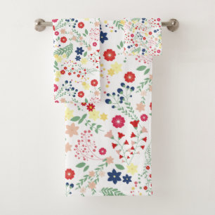 White Simple Wildflower  Pattern  Bath Towel Set