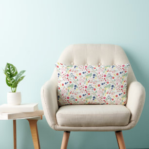 White Simple Wildflower Pattern Lumbar Pillow