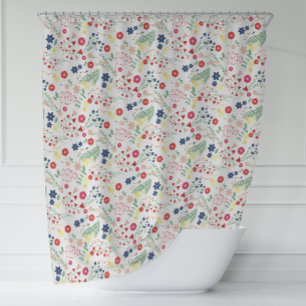 White Simple Wildflower Pattern Shower Curtain