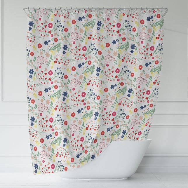 White Simple Wildflower  Pattern  Shower Curtain (White Simple Wildflower Pattern Shower Curtain)