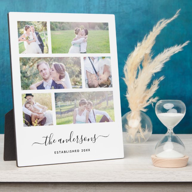 White Six Photo Collage Family Name Calligraphy Plaque (Side)