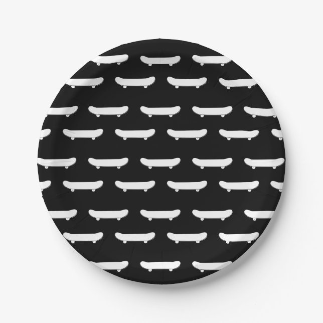 White Skateboard Monochromatic Black Skater Urban Paper Plates (Front)